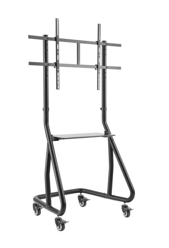 Add Vision floor trolley with shelf, white background, sturdy metal frame, ideal for storage and transportation in commercial settings.